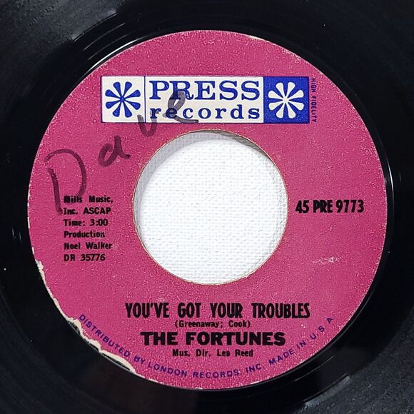 The Fortunes 45 You've Got Your Troubles / I've Gotta Go on Press G+ Rock - Picture 1 of 2